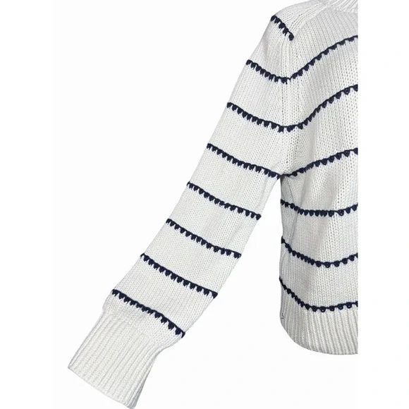 Madewell Textured Cotton Crewneck Sweater in Stripe Women's XL White Navy - Picture 5 of 12